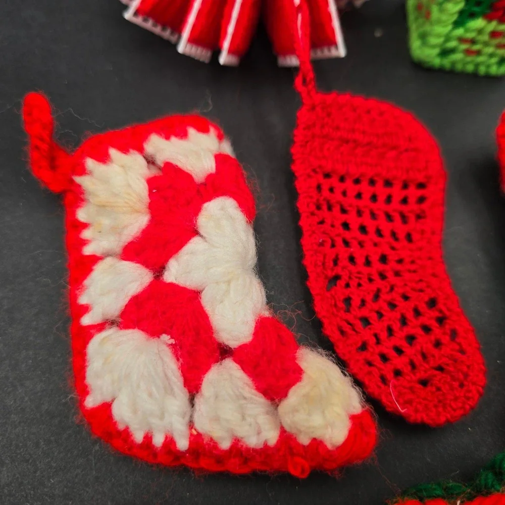 Vintage Handmade Crochet Plastic Canvas Christmas Ornament Lot 10pc Stocking